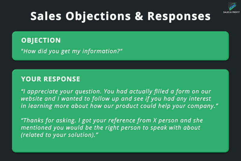 how did you get my information sales objection and response