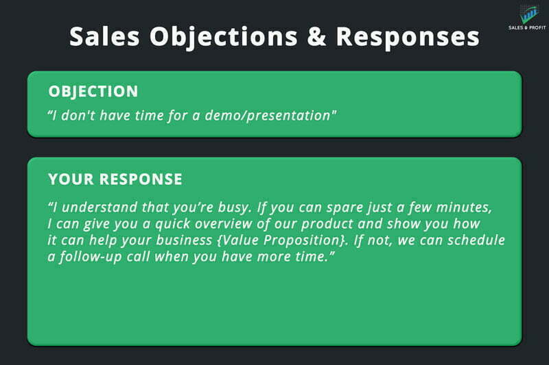 no time for demo or presentation sales objection and response