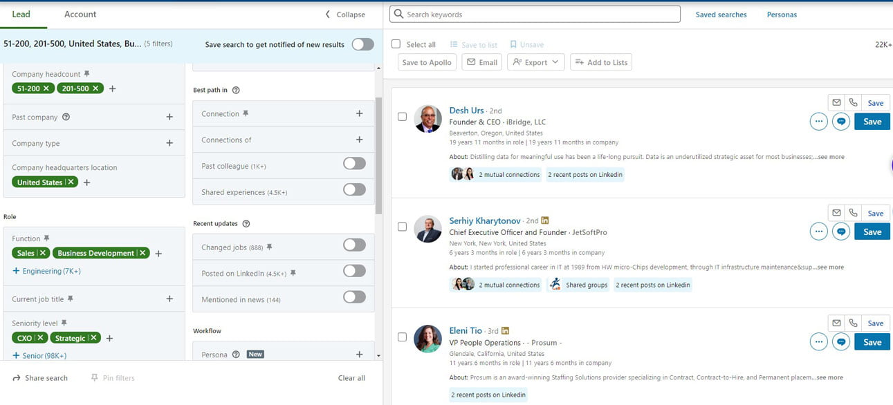 image of Linkedin sales navigator used of sales prospecting