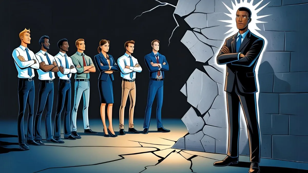 Image of a Sales leader disconnecting with sales team with a cracked wall in between