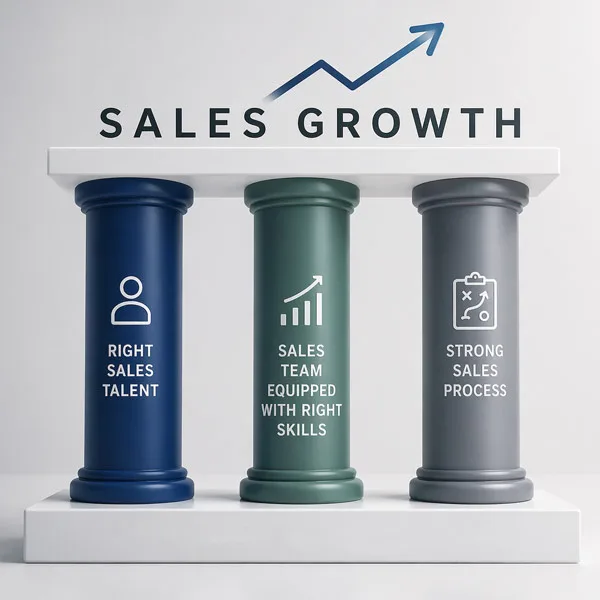 Three Pillars of B2B Sales Growth and Performance The three pillars of sustainable sales growth: right sales talent, an equipped sales team, and a strong sales process.
