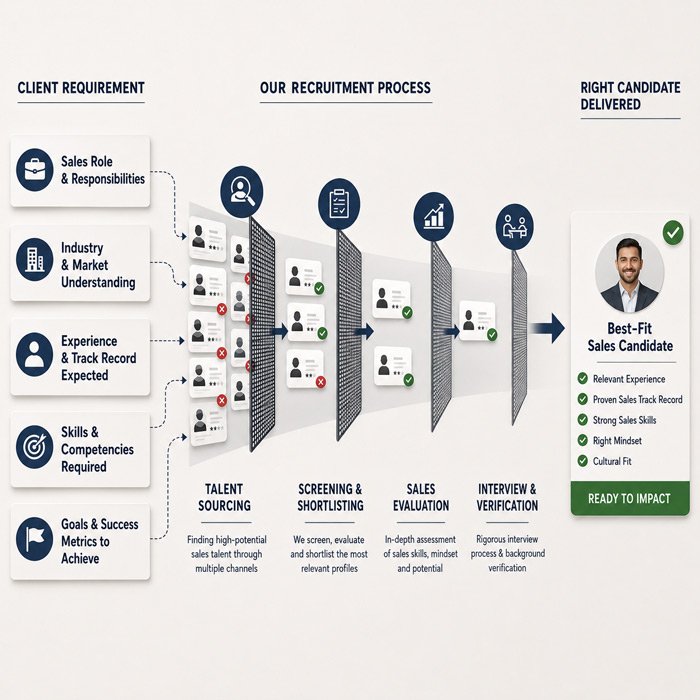 B2B Sales Recruitment and Talent Screening Process B2B sales candidate flowchart highlighting sourcing, screening, and background verification.