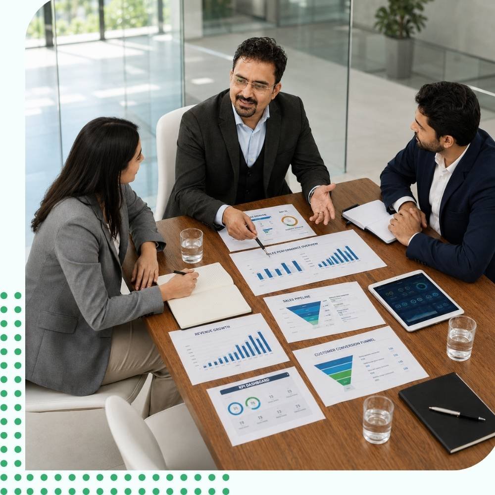 a sales consultant with his client walking through the business reports