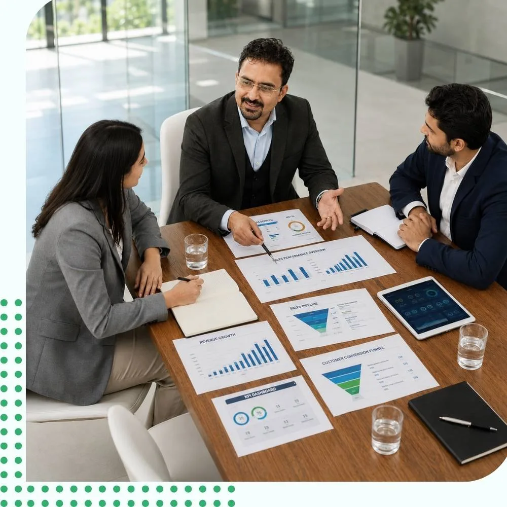 a sales consultant with his client walking through the business reports
